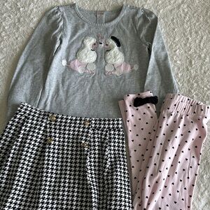 Gymboree girls size 8 pink poodle shirt polka dot pants houndstooth skirt outfit